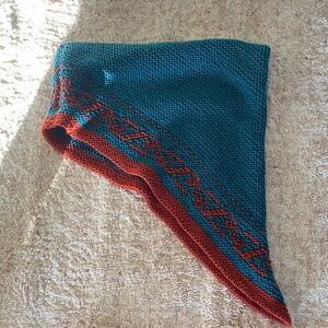 Teal and Rust Knit hand knit neck Shawl